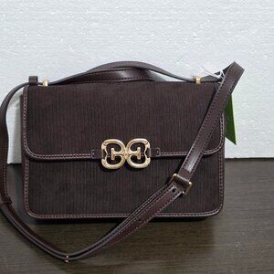 NWT Sam Edelman Christy Convertible Crossbody Bag Brown Corduroy/Corded Suede